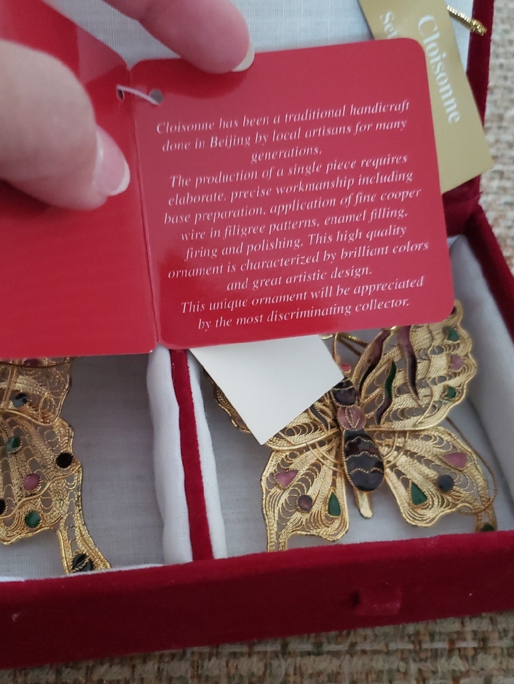NWT-Dillards Gold Butterfly Cloisonne Ornaments (Set of 2) - Picture 3 of 6